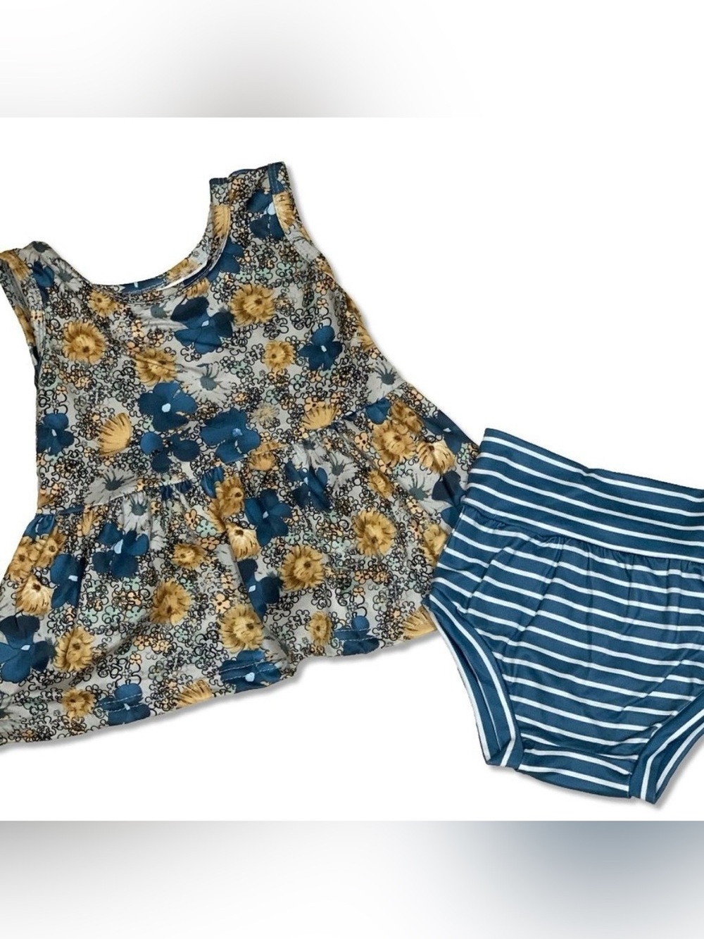 NEW Boutique Baby Girl's Blue Floral Peplum Outfit Set